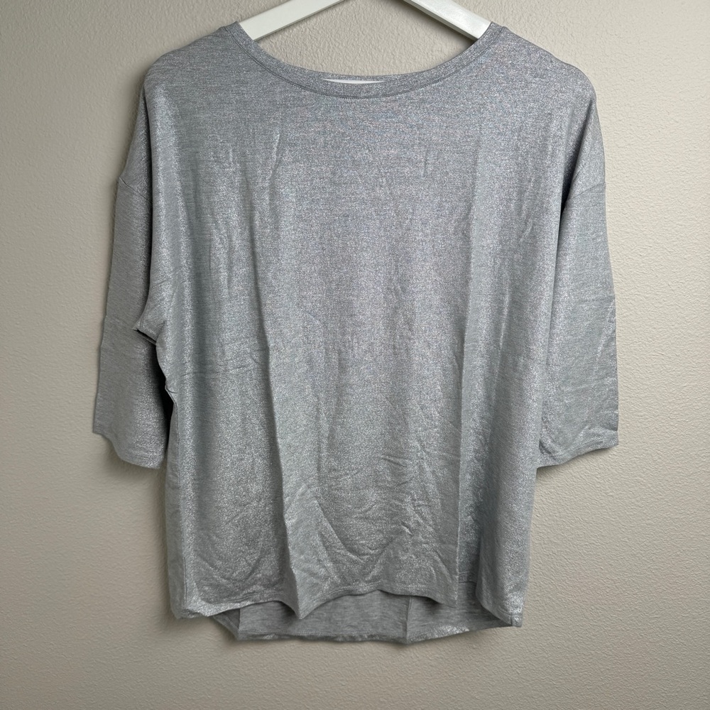 Majestic Filatures Metal Grey Metallic Elbow‎ Length Viscose T Shirt NEW - Picture 9 of 10